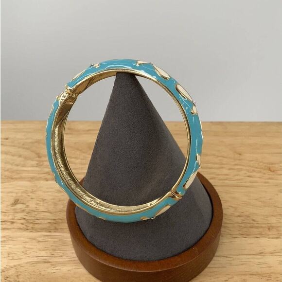 Vintage Style Blue Turquoise Aqua and Gold Rhinestone Bangle Fashion Jewelry - Picture 9 of 12